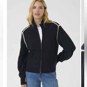 Part Two Funnel Neck Zipped Cardigan- Navy blue